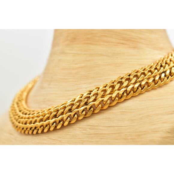 Givenchy Vintage Chunky Collar Necklace Brushed Gold Linked Chain Signed Bin1 - Picture 10 of 12
